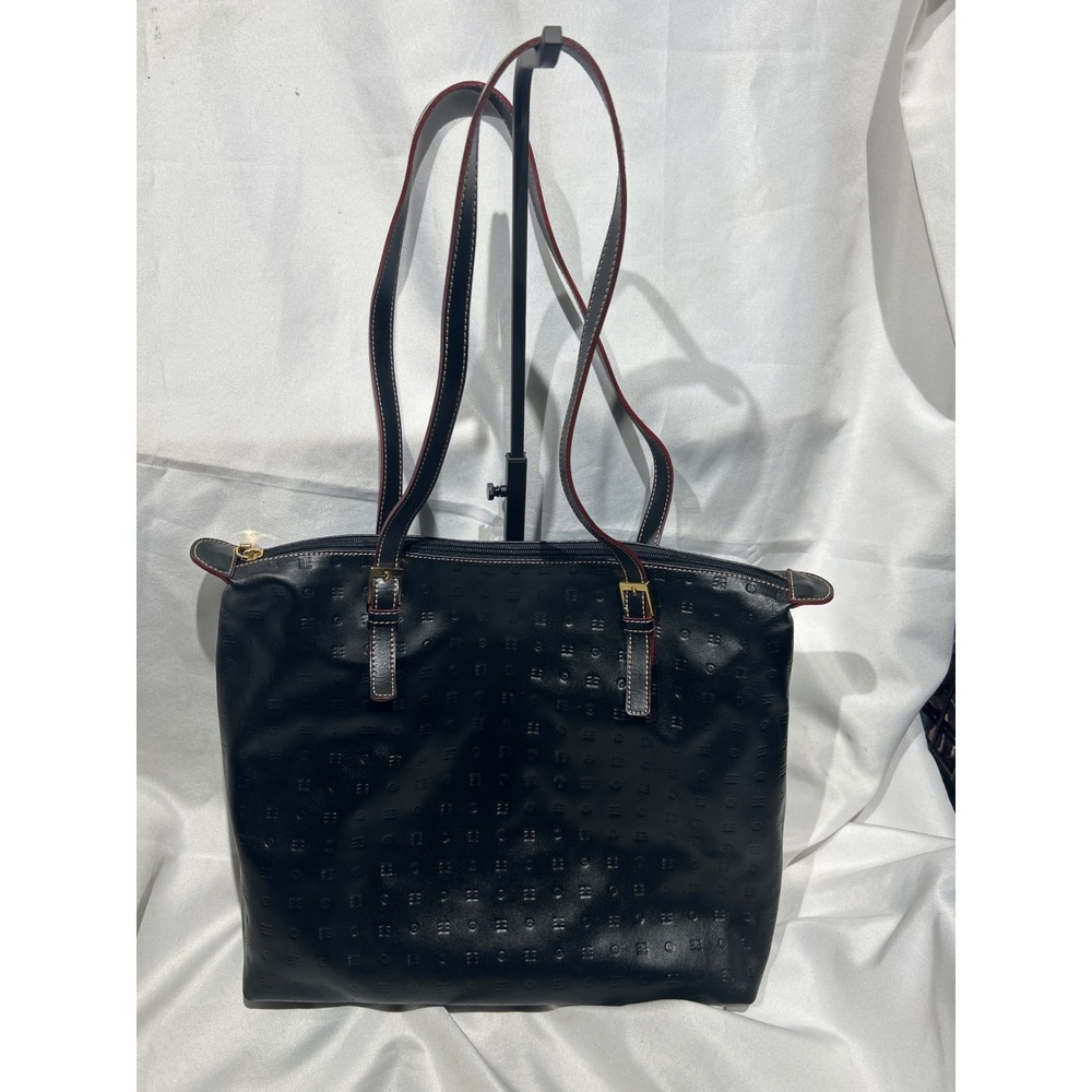 Arcadia Black Embossed Genuine Leather Tote Bag Made in Italy Gold Hardware